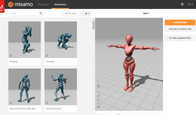 Mixamo website