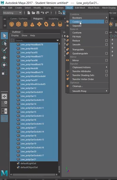 Maya Mesh Combine