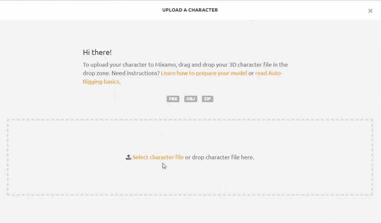 Mixamo uploading character