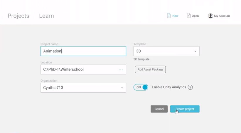 Unity 3d new project